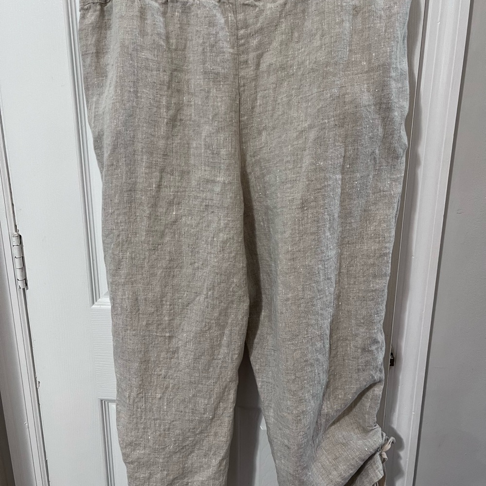 Chicos Womens 3 US 16 Casual Linen Pants adjustable cinch tie pull on pockets